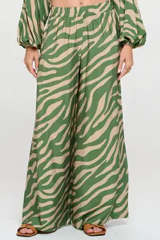 Print Wide Leg Pants with Pockets