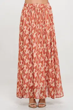 Print Sheer Maxi Skirt with Lining and Elastic Waist