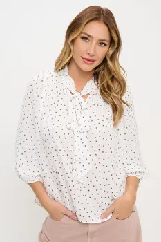 Polka Dot Semi Sheer Top with Neck Tie