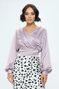 Stretch Satin Solid V neck Top with Open Back