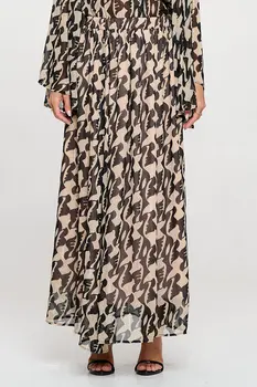 Print Sheer Maxi Skirt�with Lining and Elastic Waist