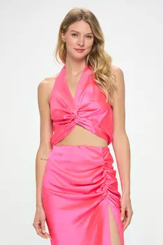 Satin No Sleeve Top with Front Twist