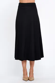 Modal Solid Midi Skirt with Foldover Waistband