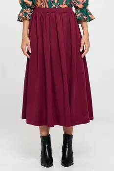 Solid Pleated Midi Skirt with Pockets