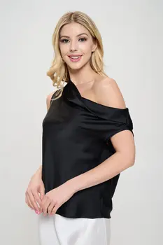 Dropped Shoulder Long Sleeve Satin Top