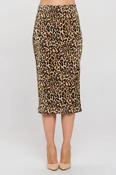 Leopard Print Plisse Midi Skirt