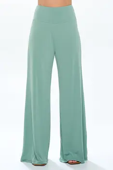 Solid Wide Leg Pants with Thick Waistband