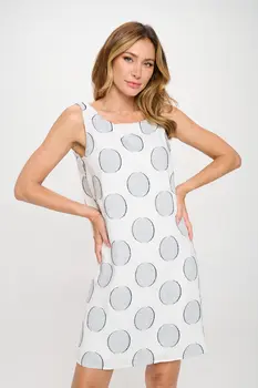 Polka Dot Print Round neck Sleeveless Shift Dress