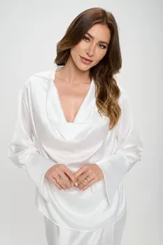 Satin Collared Cowl neck Top with Split Cuff