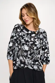 Floral Print 3/4 Sleeve Top with Front Twist