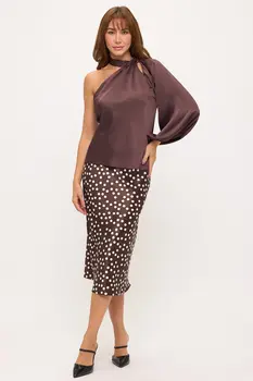 One Shoulder Long Sleeve Satin Top