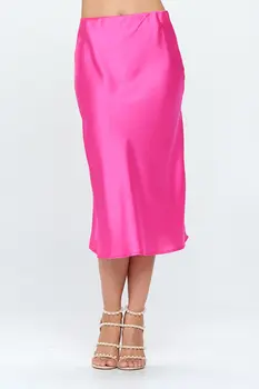 Solid Satin Midi Skirt