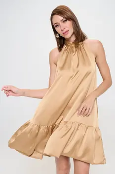 Bow Back Sleeveless Flounce Dress