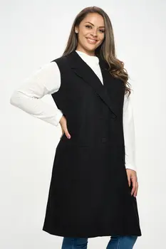 Double Breast Detail Sleeveless Coat with Collar
