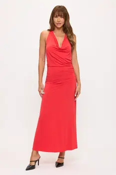 Halter Jersey Maxi Dress w Ruched Back