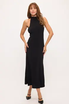 Halter Turtle Neck Jersey Maxi Dress
