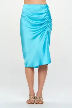 Midi Scrunch Slit Satin Skirt