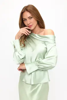 Dropped Shoulder Long Sleeve Satin Top