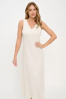 Linen Striped V neck Midi Dress