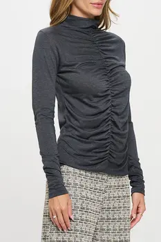 Knit Long Sleeve Mock neck Top with Scrunched Detail