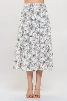 Floral Print Tiered Midi Skirt with Pockets