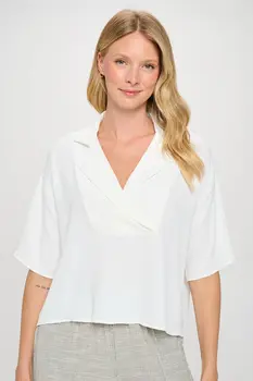 Solid Relaxed Oversize Fit V neck Top with Collar