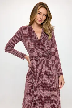 Brushed Knit Print V neck Jersey Wrap Maxi Dress with Tie