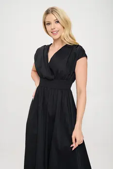 Cotton Solid V neck Maxi Dress with Smock Waist