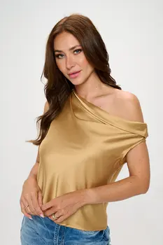 Dropped Shoulder Long Sleeve Satin Top