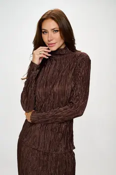 Plisse Long Sleeve Mock Neck Top