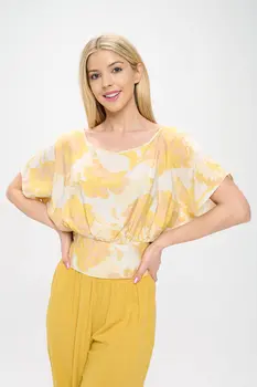 Floral Print Short Sleeve Top with Smock Hem