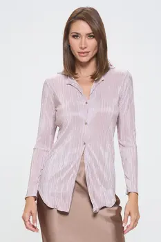 Plisse Solid Button Down Top with Collar