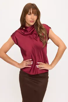 Crisscross Satin Turtle Neck Top