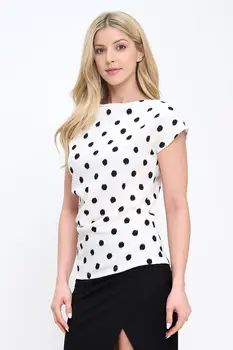 Asymmetric Neck Polka Dot Top
