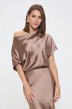 Satin Stretch Print Dress with Slit