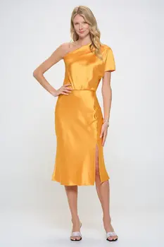 Stretch Satin One Shoulder Dress