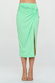 Midi Skirt with Front Knot and Slit