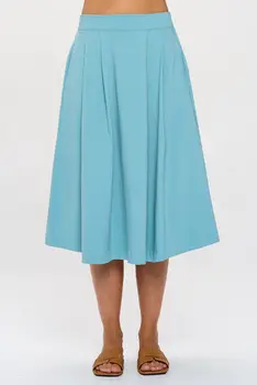 Solid Pleated Midi Skirt with Pockets