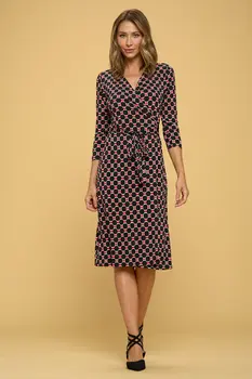 Print V neck Jersey Wrap Dress with Tie