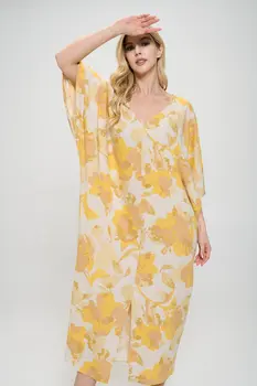 Caftan Draped V neck Dress with Slit