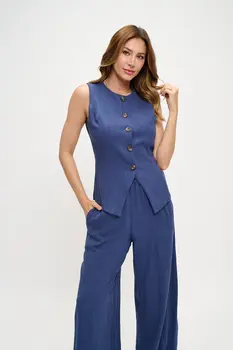 Sleeveless Vest with Buttons and Back Tie Detail