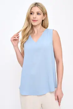 Linen Solid V neck Sleeveless Top