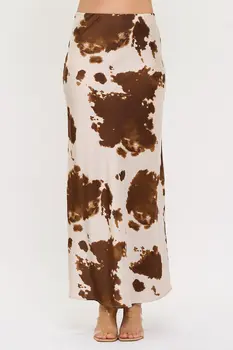 Cow Print Maxi Skirt with Elastic Waist