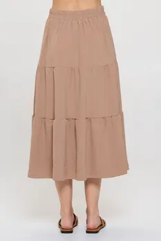 Solid Tiered Midi Skirt with Pockets