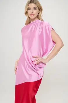 Asymmetric Color block Midi Dress with Drop Shoulder