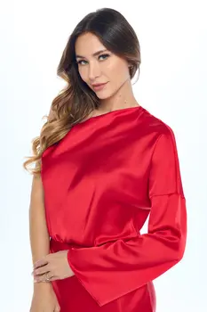 Stretch Satin One Shoulder Long Sleeve Dress