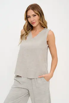 Linen Striped V neck Sleeveless Top