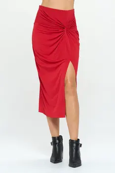 Midi Skirt with Front Knot and Slit