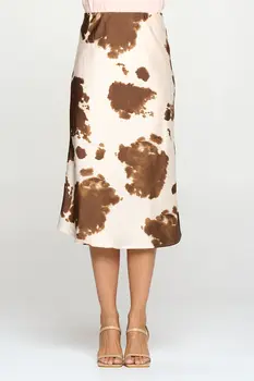 Cow Print Satin Midi Skirt