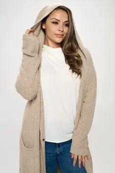 Taupe Knit Open Front Cardigan Sweater